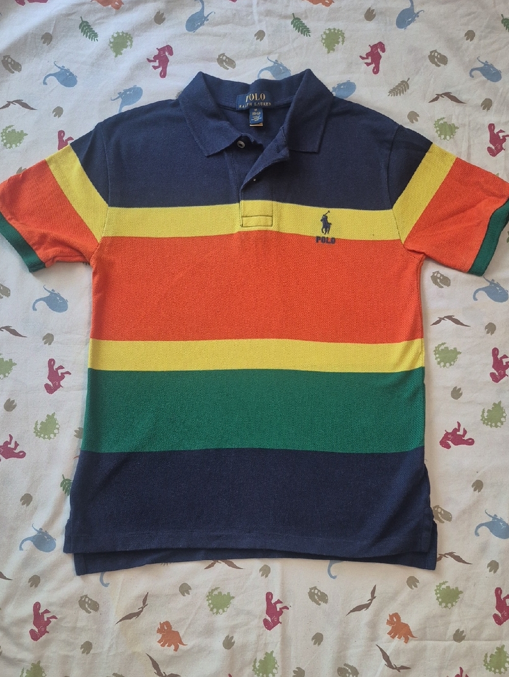 Polo by Ralph Lauren Navy, Orange, Yellow & Green Striped Kids Polo